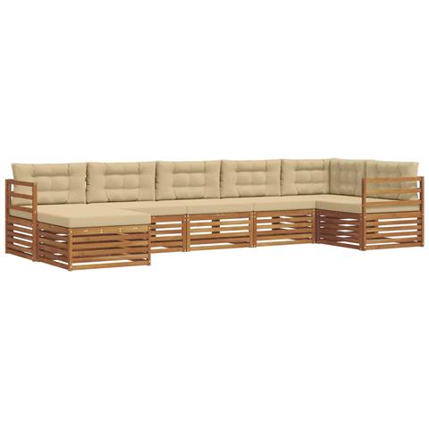 Set divani 7 pcs Naturale e Beige Legno di Acacia Massello - Foto 1
