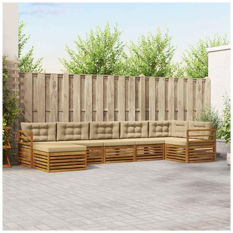 Set divani 7 pcs Naturale e Beige Legno di Acacia Massello - Foto 2