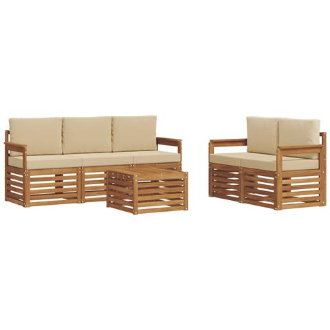 Set divani 6 pcs Naturale e Beige Legno di Acacia Massello - Foto 1