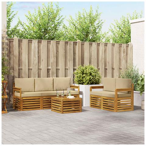 Set divani 6 pcs Naturale e Beige Legno di Acacia Massello - Foto 2