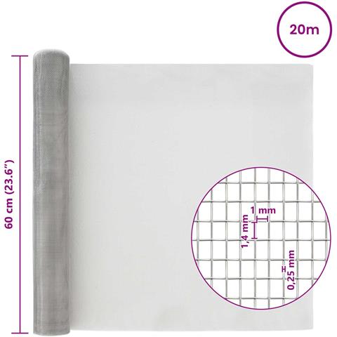 Rete per schermatura 60 x 2000 cm 18 Mesh Argento - Foto 7