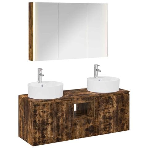 Set di Armadi da Bagno 4 pcs Rovere Fumo Legno ingegnerizzato - Foto 1
