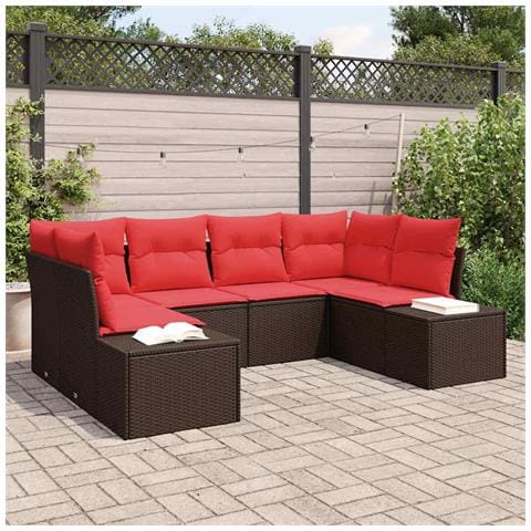 Set Divano da Giardino 6 pz 6-Numero di posti Marrone e Rosso - Foto 2