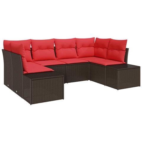 Set Divano da Giardino 6 pz 6-Numero di posti Marrone e Rosso - Foto 1