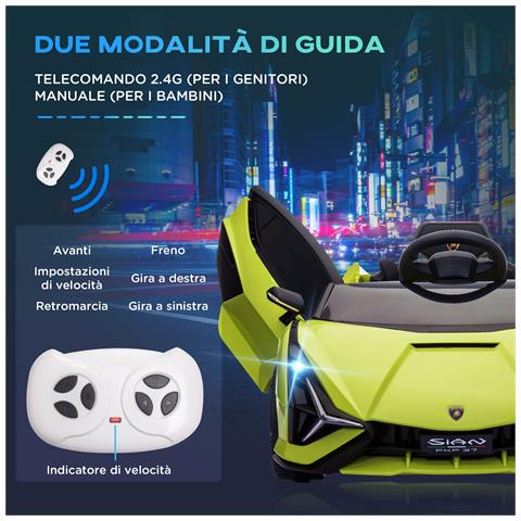 Macchina Elettrica Per Bambini Lamborghini Età 3-5 Anni - Verde - Foto 2