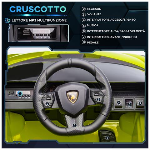 Macchina Elettrica Per Bambini Lamborghini Età 3-5 Anni - Verde - Foto 6