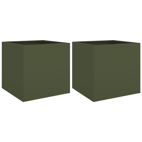 Fioriere 2 pz Verde Oliva 42x40x39 cm in Acciaio - Foto 1