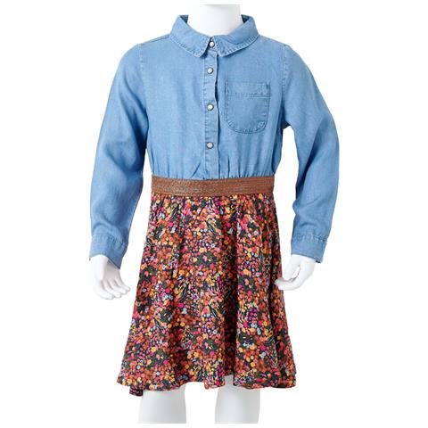Abito Da Bambina A Maniche Lunghe Blu Marino E Blu Denim 116 - Foto 8