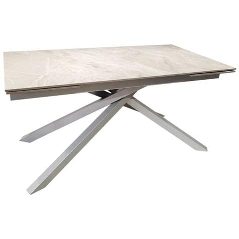 Tavolo Allungabile Nefti Con Top In Ceramica Colore Grigio Chiaro Italiano Lucido Con Gambe Argento - Foto 1