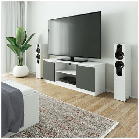 Mobiletto TV, 2 ante, 140x40x55 cm, Colore Bianco e Grigio Grafite - Foto 5