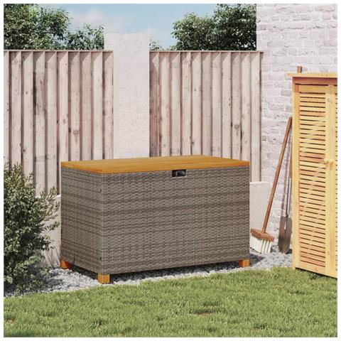 Contenitore Giardino Grigio 110x55x63cm Polyrattan Legno Acacia - Foto 3