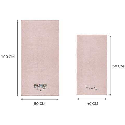 Set Asciugamano Copiola Salvietta Bagno In Spugna 100% Cotone Tre Mici Copiola Rosa - Foto 4