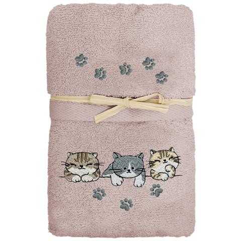 Set Asciugamano Copiola Salvietta Bagno In Spugna 100% Cotone Tre Mici Copiola Rosa - Foto 1