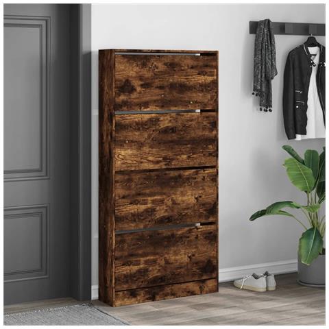 Scarpiera Con 4 Cassetti Ribaltabili Rovere Fumo 80x21x163,5 Cm - Foto 2