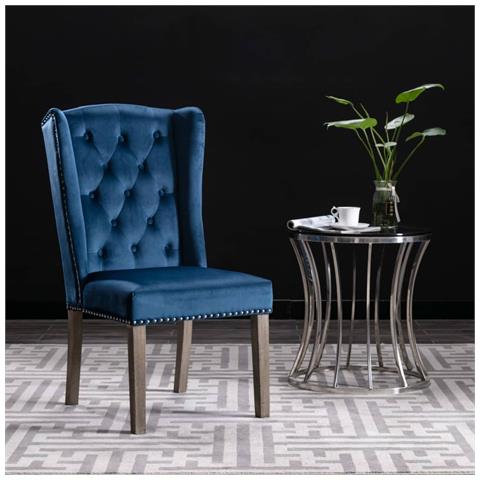 Sedia Da Pranzo Blu In Velluto - Foto 8