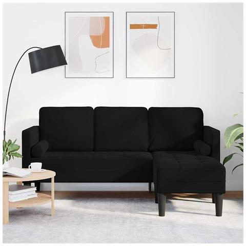 Divano a 3 posti con chaise longue a forma di L nero 160 cm in velluto - Foto 2