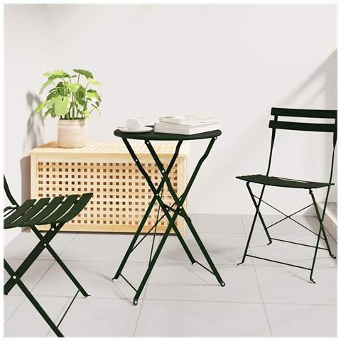 Tavolo Bistro Pieghevole Verde Scuro Ø50x71 cm in Acciaio Verniciato - Foto 2