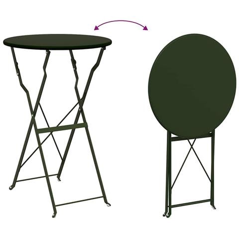 Tavolo Bistro Pieghevole Verde Scuro Ø50x71 cm in Acciaio Verniciato - Foto 9