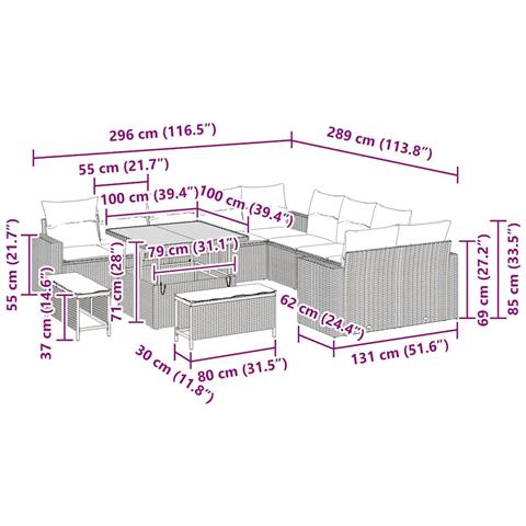 Set di Divani da Giardino  13 Pezzi con Cuscini Beige Polyrattan Acacia, Set da pranzo da giardino  3 Pezzi con Cuscini Beige Polyrattan Acacia - Foto 9