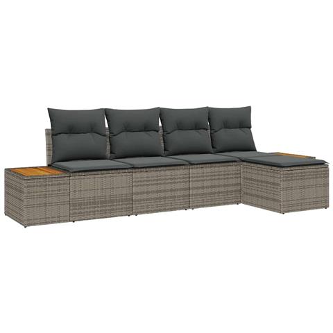 Set Divano da Giardino di 5 Pezzi con Cuscini Grigio Rattan Acacia - Foto 1