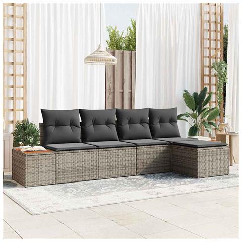 Set Divano da Giardino di 5 Pezzi con Cuscini Grigio Rattan Acacia - Foto 2