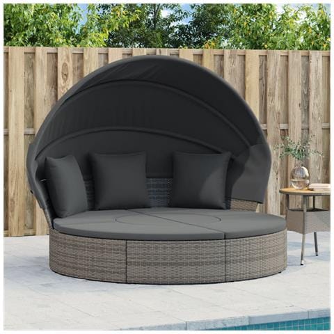 Lettino Prendisole Esterno Tetto e Cuscini Grigio in Polyrattan - Foto 2