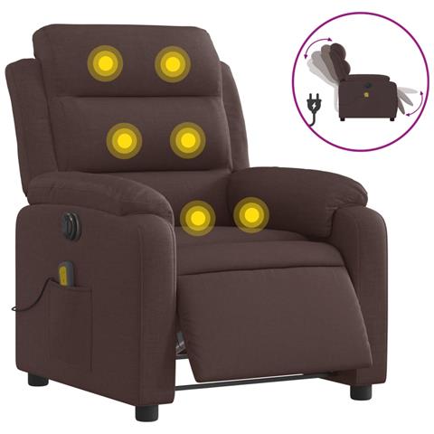 Poltrona Massaggio Reclinabile Elettrica Marrone Scuro Tessuto - Foto 1
