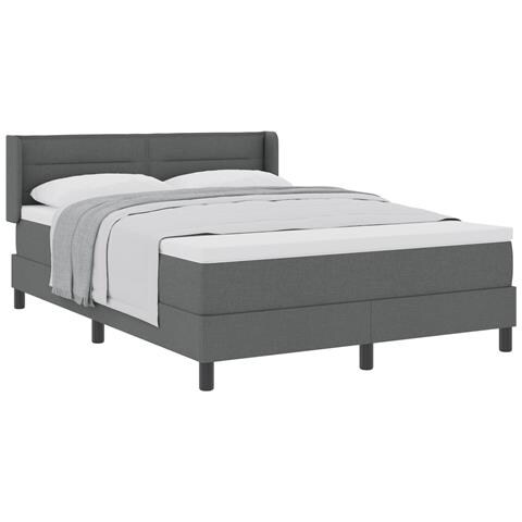 Letto Box Spring con Materasso Grigio Scuro 140x190 cm Tessuto, Testata Design Linee Grigio Scuro 140 cm Tessuto - Foto 1
