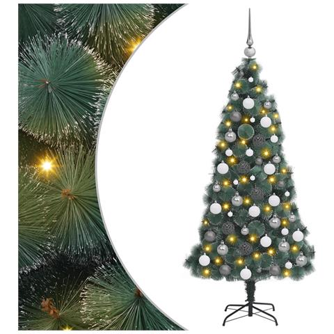 Set di Albero di Natale Artificiale LED & Palline Verde 180 cm PET - Foto 1