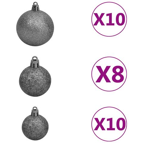 Set di Albero di Natale Artificiale LED & Palline Verde 180 cm PET - Foto 9