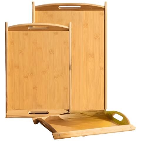 Imposta 3 Vassoi Per Pasti In Bambù Naturale Ultra Resistente Resistente, Marrone Chiaro - Foto 1