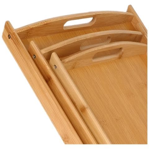 Imposta 3 Vassoi Per Pasti In Bambù Naturale Ultra Resistente Resistente, Marrone Chiaro - Foto 2