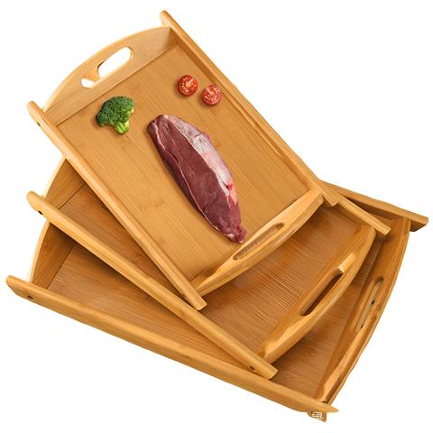 Imposta 3 Vassoi Per Pasti In Bambù Naturale Ultra Resistente Resistente, Marrone Chiaro - Foto 5