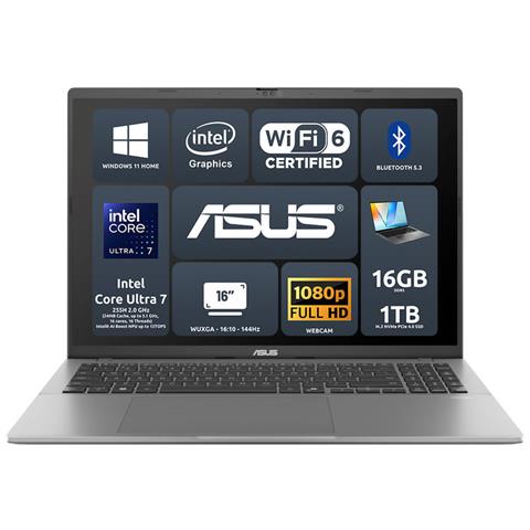 Notebook Vivobook S16 S3607ca-rp007w Intel Core Ultra 7 255h Npu Up To 13tops 16gb Intel Graphics Ssd 1tb 16” Wuxga Win11 Home Tastiera Retroilluminata - Foto 1