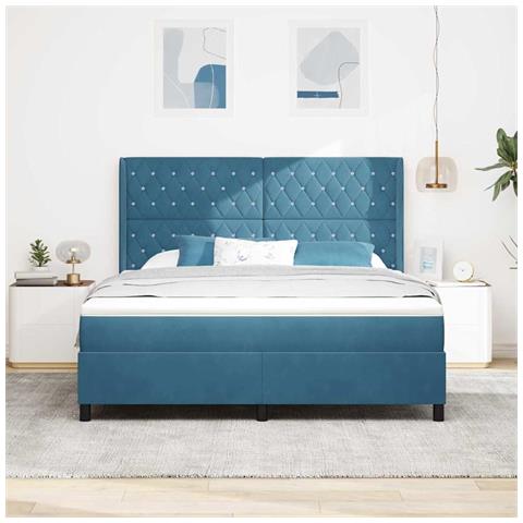 Letto a molle con cuscino con testiera Blu 180 x 200 cm Velluto - Foto 2