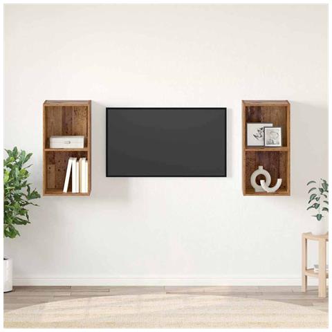 Mobile TV da Parete 2 pcs Legno Antico 37 x 37 x 72 cm - Foto 2