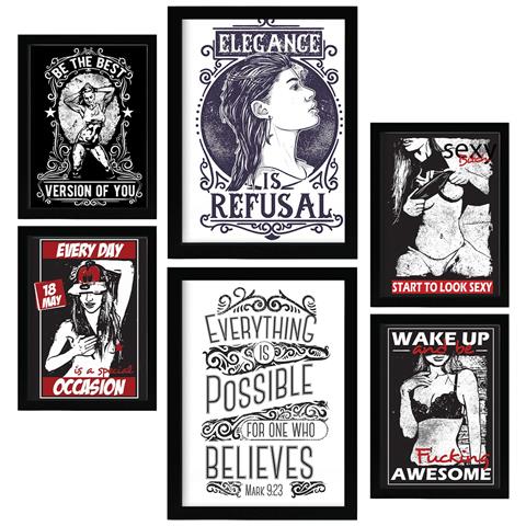 Set Di 6 Stampe Citazioni Di Donne In Stile Rustico, Dipinti Decorativi Estetici Per Il Tuo Soggiorno, Camera Da Letto, Casa A3 & A4 Cornice Nera - Foto 1