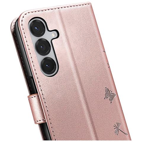 Custodia A Portafoglio Per Galaxy S24 / S25 Premium Design Fiori Farfalla, Rosa Champagne - Foto 5