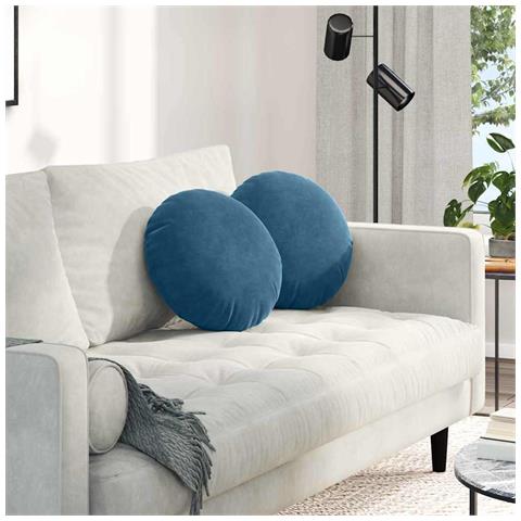 Cuscini per Seduta 2 pcs Blu Ø 40 x 13 cm Velluto - Foto 2