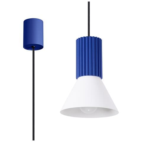 Lampada A Sospensione Estria 1 Bianco /ultramarino Sl. 1874 - Soppalco Lampada A Sospensione Bianco /oltremare 120x14x14 Cm - Foto 1