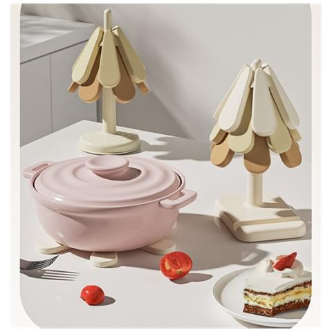 Set Di 3 Sottobicchieri Termoresistenti In Silicone Con Base Rotonda - Design Albero Di Natale - Foto 2