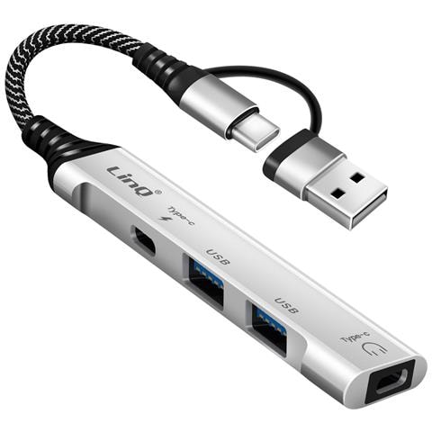 Hub Usb Usb-c 4-in-1 Con 2x Usb 2.0 E 2x Usb-c Audio E Sincronizzazione, Grigio - Foto 1