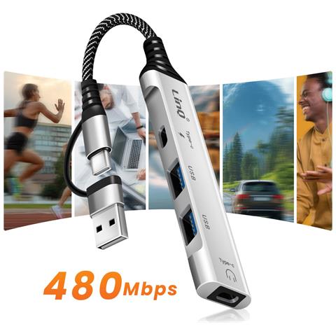 Hub Usb Usb-c 4-in-1 Con 2x Usb 2.0 E 2x Usb-c Audio E Sincronizzazione, Grigio - Foto 2