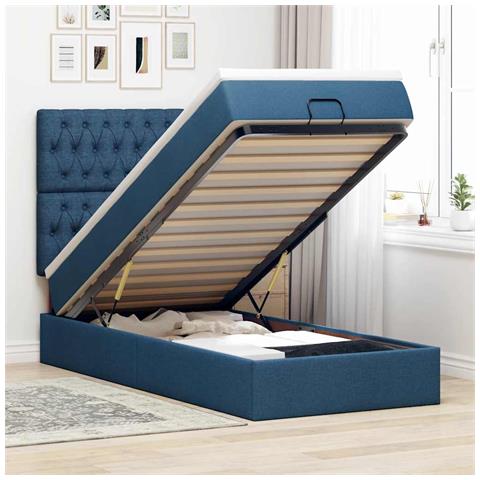Struttura Letto Pouf con Materasso Blu 90x190 cm in Tessuto - Foto 2