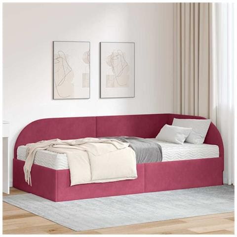 Struttura Letto Angolare con Materasso 2 pcs Rosso Velluto - Foto 2