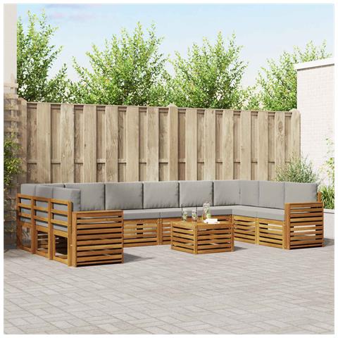 Set divani con cuscino 11 pcs Grigio Naturale e Chiaro - Foto 2