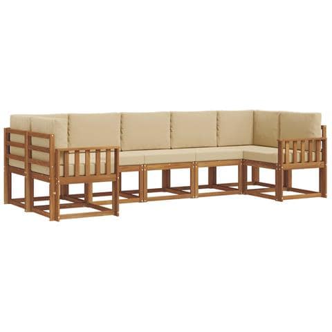 Set di divani da esterno con cuscino 7 pcs Naturale e Beige - Foto 1