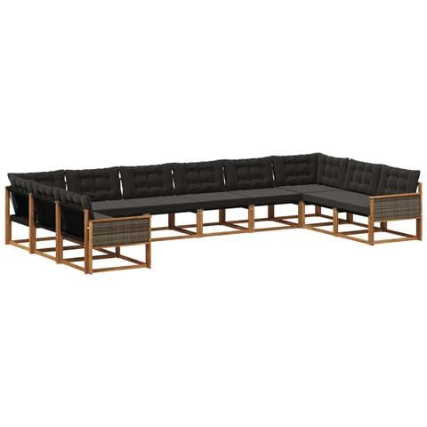 Set di divani da esterno con cuscino 10 pcs Naturale e Nero - Foto 1