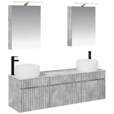 Set di Armadi da Bagno 5 pcs Grigio Cemento 50 x 14,5 x 70 cm - Foto 1
