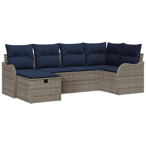 Set Divano da Giardino 6 pz Grigio e Blu Navy polyrattan - Foto 1